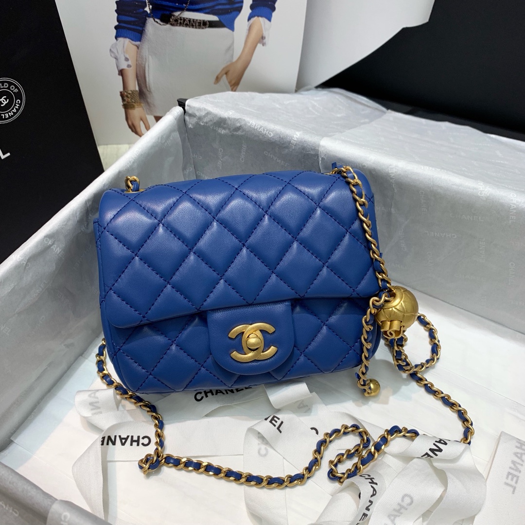 Mini Classic Flap Lambskin Bag AS1786 Blue/Gold